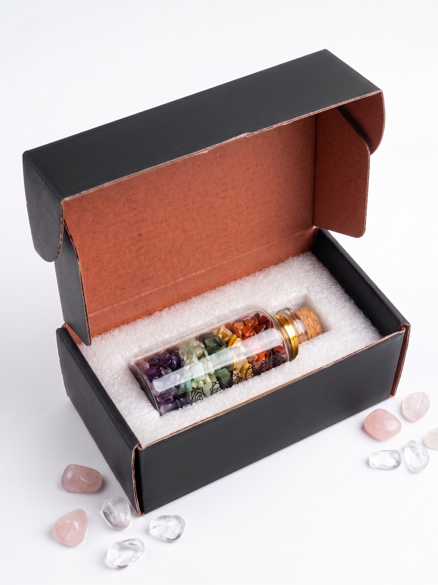 BlessBay India 7 Chakra Stone Genuine Gemstone Chips in Large 4" Display Glass Bottle – Natural Healing Crystals for Vastu, Prosperity, Positive Energy & Home Decor – Meditation Spiritual Gift Set