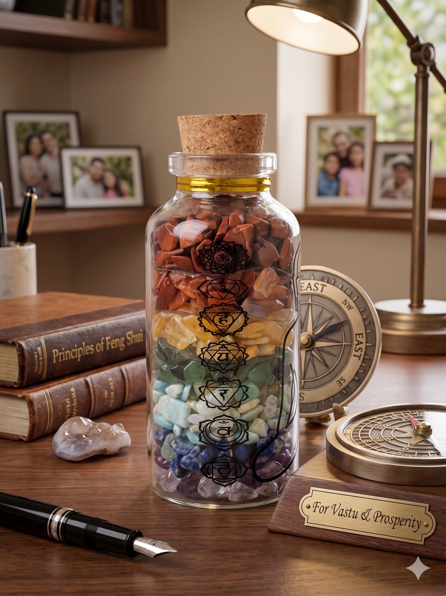 BlessBay India 7 Chakra Stone Genuine Gemstone Chips in Large 4" Display Glass Bottle – Natural Healing Crystals for Vastu, Prosperity, Positive Energy & Home Decor – Meditation Spiritual Gift Set