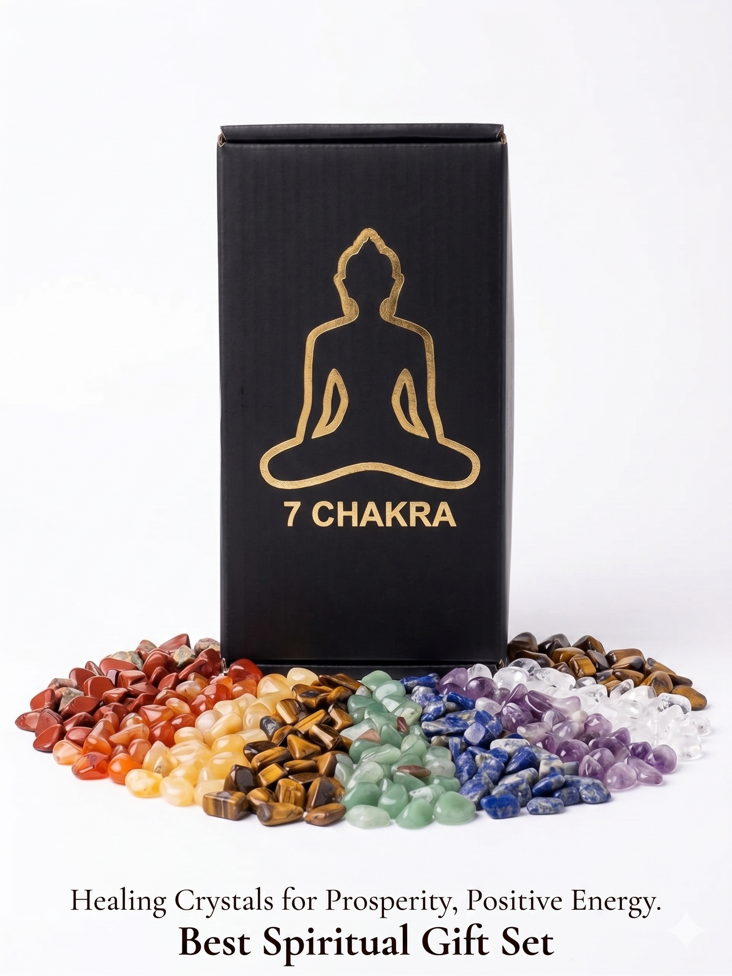 BlessBay India 7 Chakra Stone Genuine Gemstone Chips in Large 4" Display Glass Bottle – Natural Healing Crystals for Vastu, Prosperity, Positive Energy & Home Decor – Meditation Spiritual Gift Set